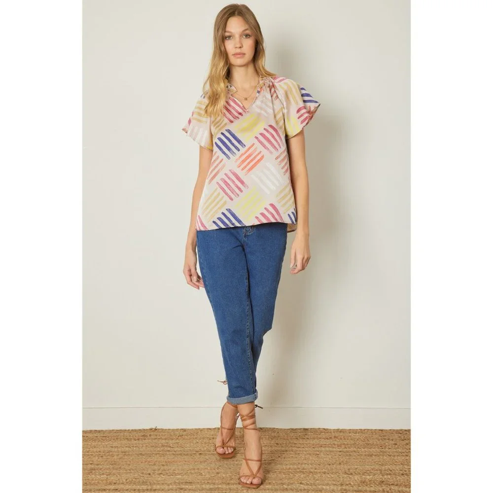 Entro V-Neck Flutter Sleeve Blouse, Latte - Picture 5 of 7